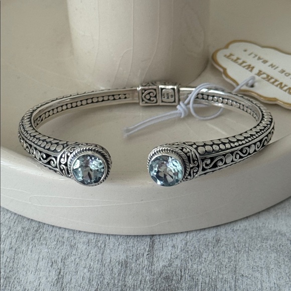 Annika Witt Bali Sterling Silver 925 Blue Topaz Open Cuff Filigree ID Bracelet - Picture 10 of 12